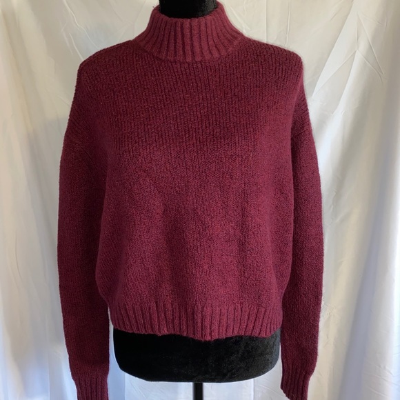 American Eagle Maroon Cropped Turtleneck Sweater - Picture 2 of 4